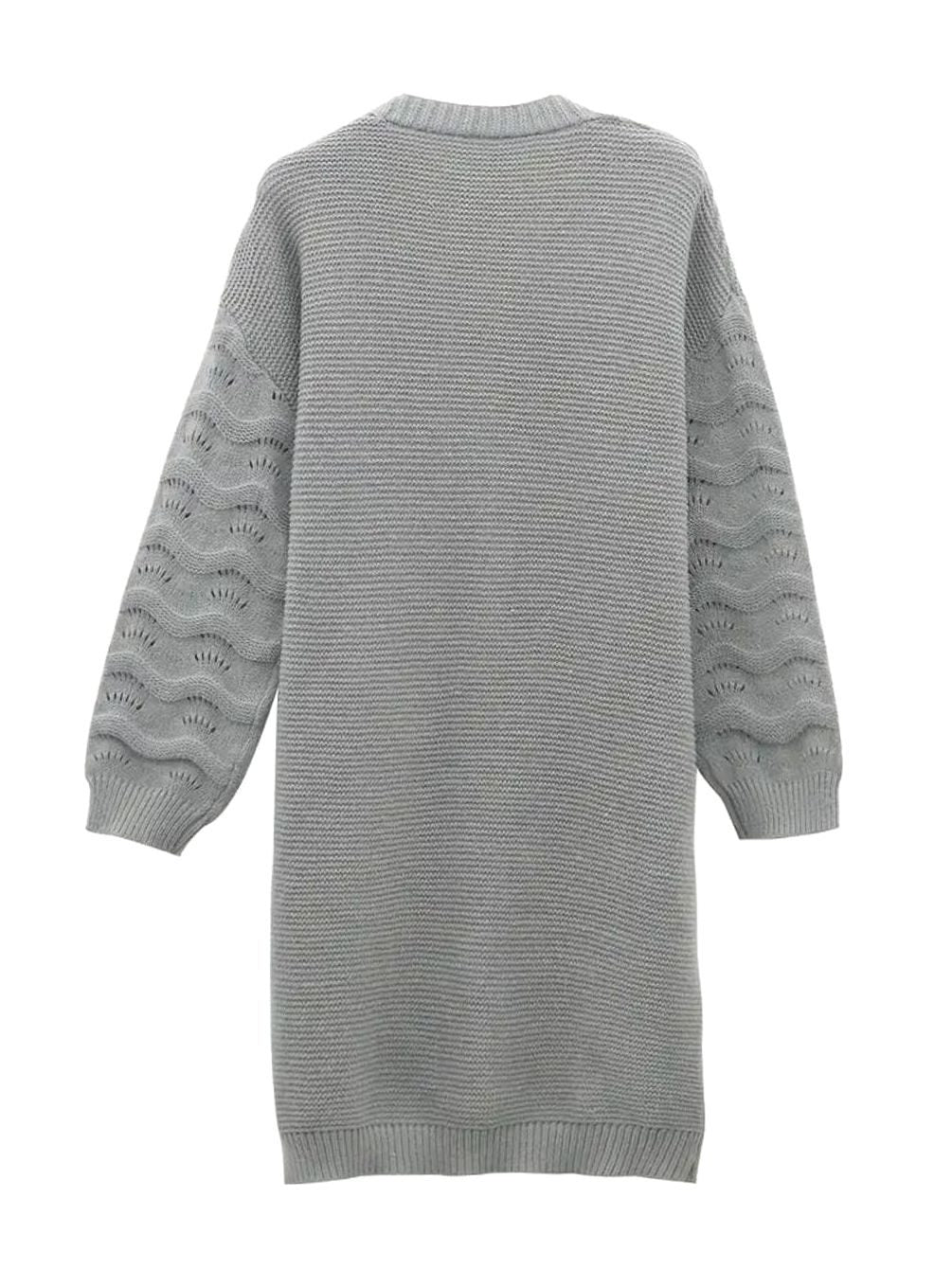 Mia | Femme Long Gilet Ouvert en Tricot avec Motif Texturé