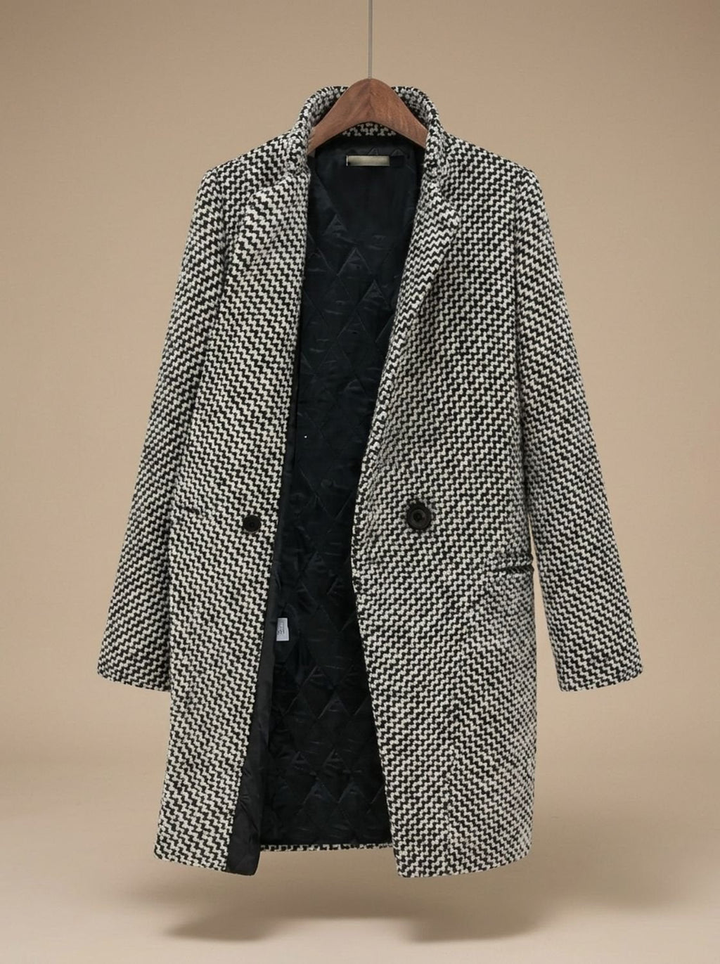 Hannah | Manteau long en laine pour femmes avec décolleté en V et fermeture à un bouton