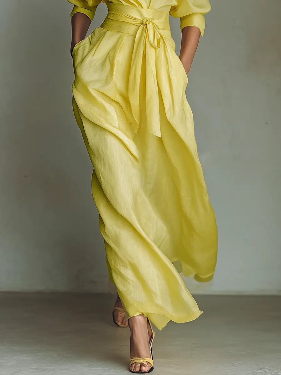Emilia | Robe chemise maxi en lin et coton pour femmes avec décolleté en V