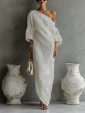 Lena | Robe Maxi One-Shoulder en Lin-Coton pour Femmes