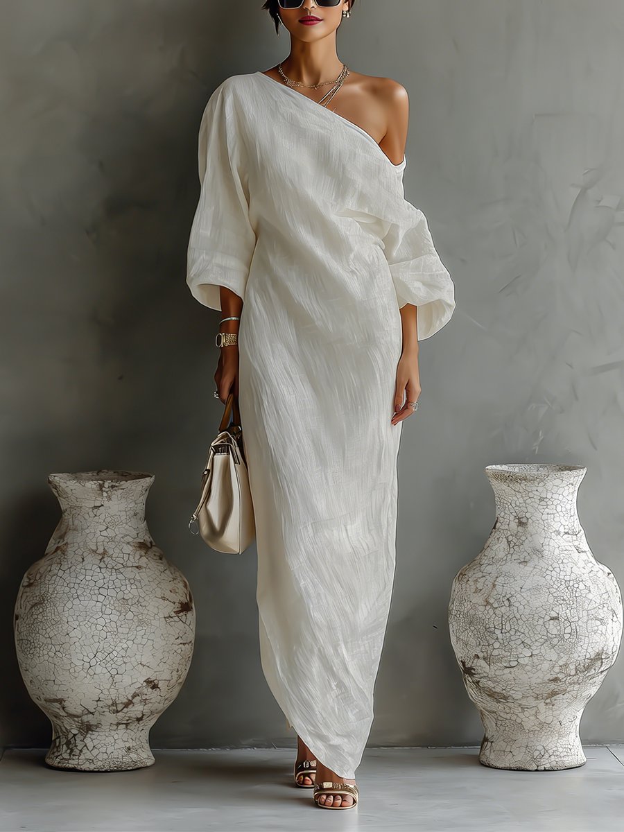Lena | Robe Maxi One-Shoulder en Lin-Coton pour Femmes