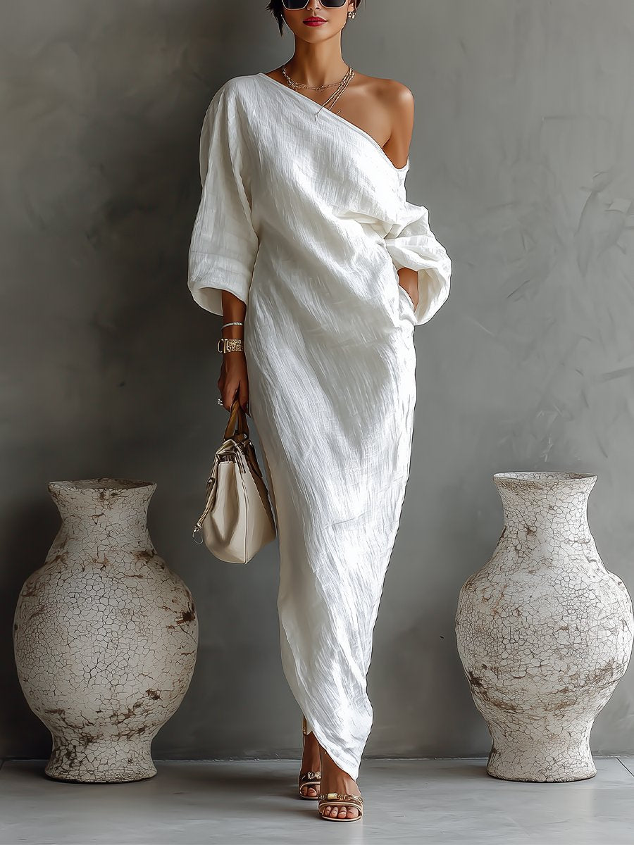 Lena | Robe Maxi One-Shoulder en Lin-Coton pour Femmes