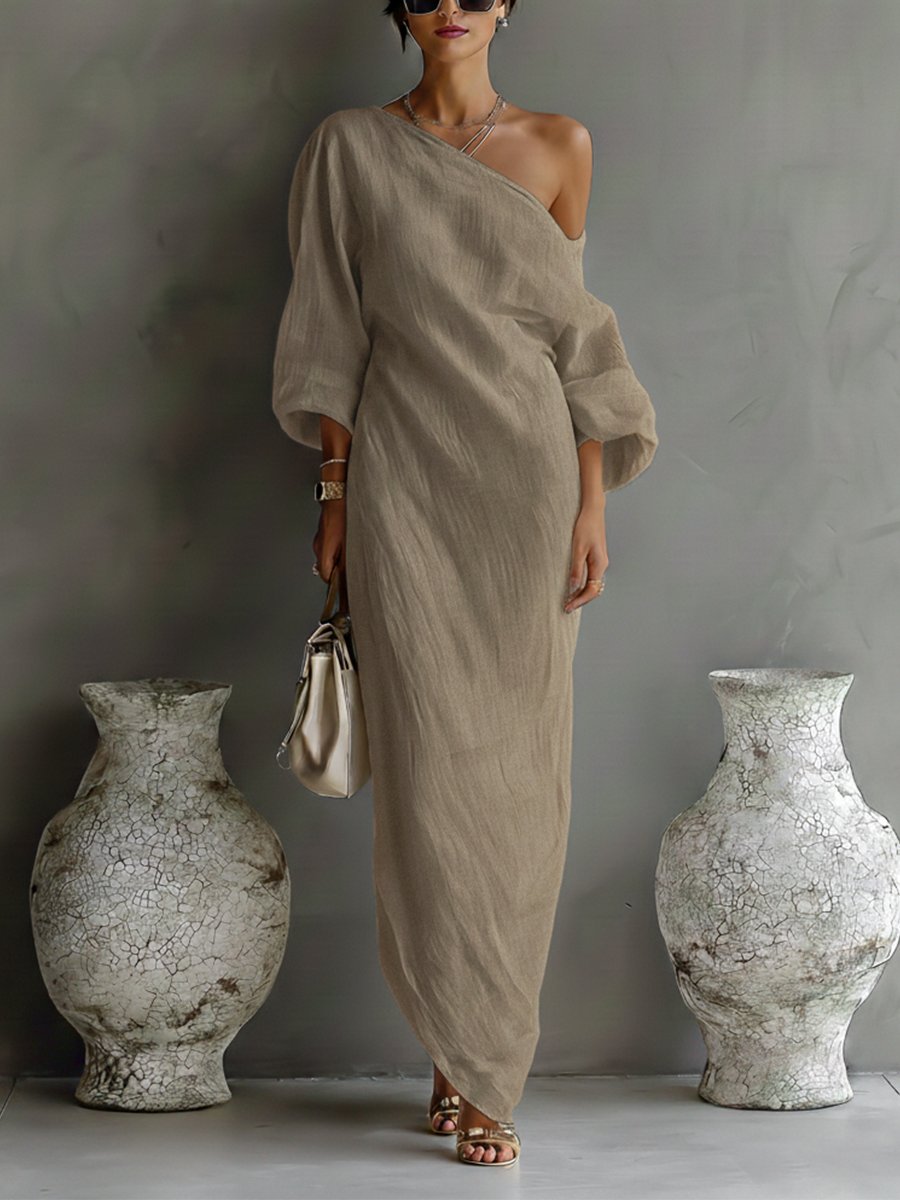 Lena | Robe Maxi One-Shoulder en Lin-Coton pour Femmes
