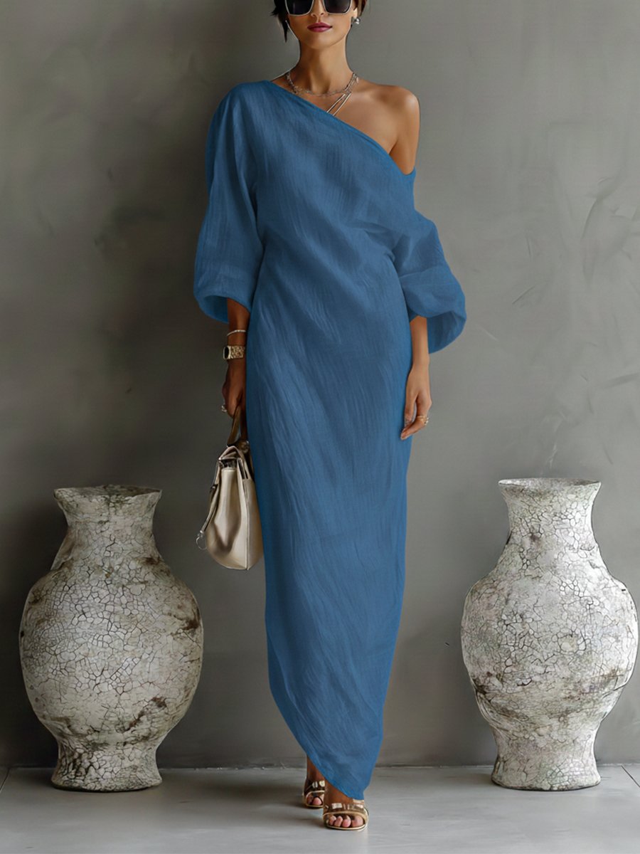 Lena | Robe Maxi One-Shoulder en Lin-Coton pour Femmes