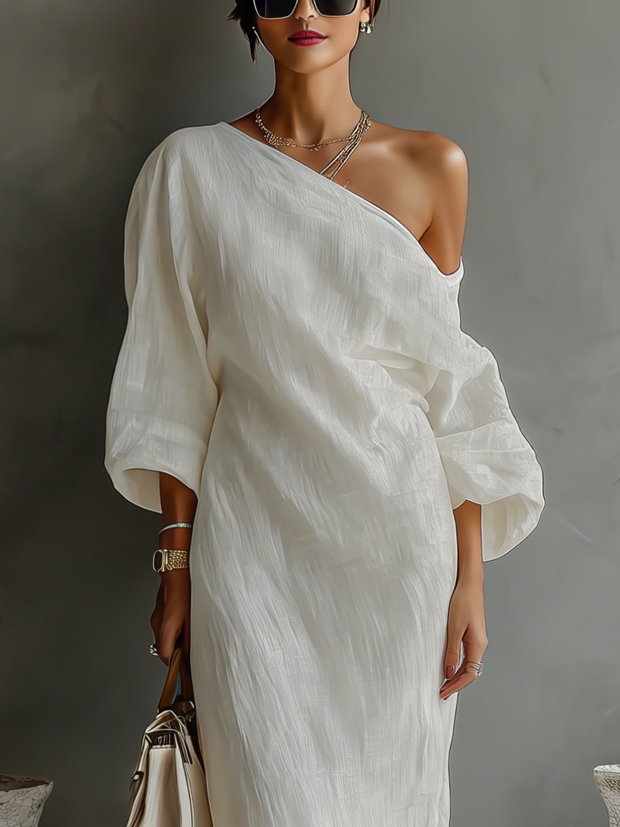 Lena | Robe Maxi One-Shoulder en Lin-Coton pour Femmes