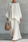 Hannah | Ensemble Femme en Look Lin avec Haut Oversize à Manches Chauve-Souris et Pantalon Large