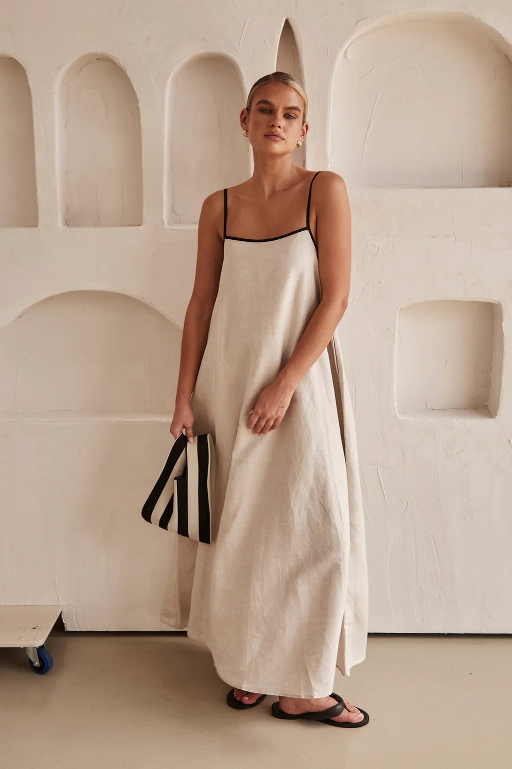 Hannah | Robe Maxi en Lin pour Femmes Coupe Trapèze Bretelles Réglables