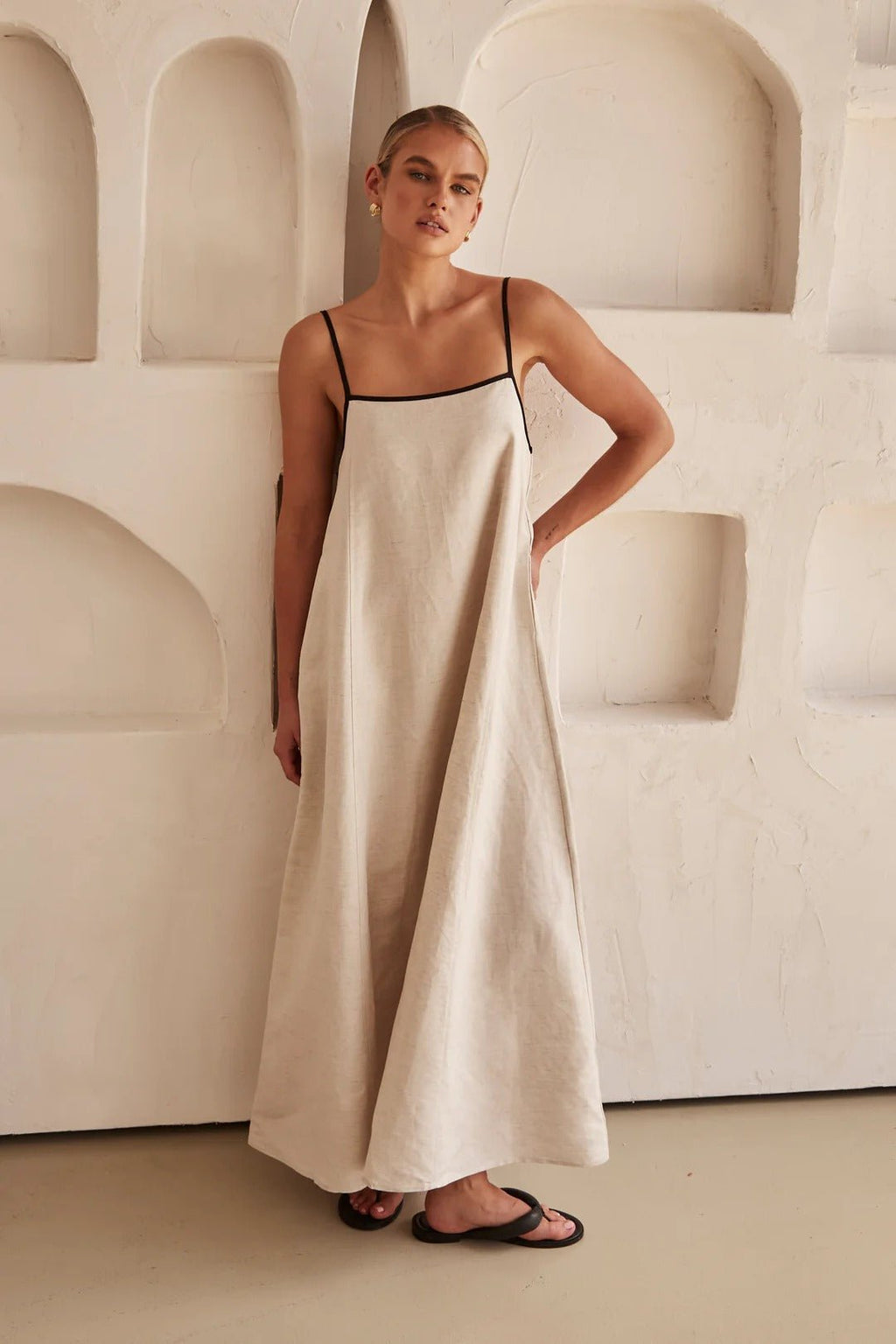 Hannah | Robe Maxi en Lin pour Femmes Coupe Trapèze Bretelles Réglables
