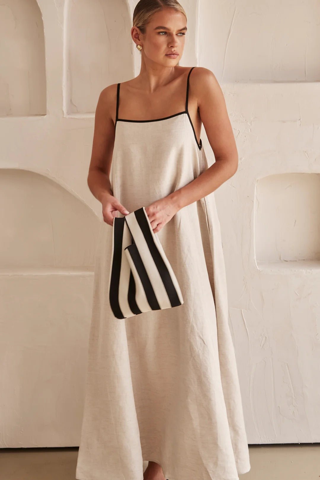 Hannah | Robe Maxi en Lin pour Femmes Coupe Trapèze Bretelles Réglables