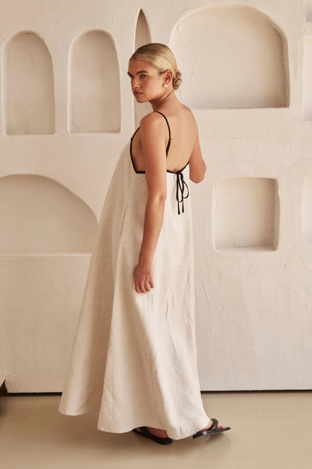 Hannah | Robe Maxi en Lin pour Femmes Coupe Trapèze Bretelles Réglables