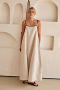 Hannah | Robe Maxi en Lin pour Femmes Coupe Trapèze Bretelles Réglables