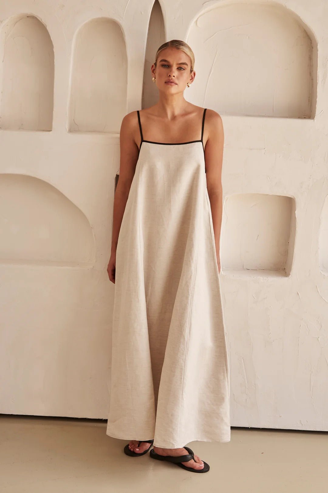 Hannah | Robe Maxi en Lin pour Femmes Coupe Trapèze Bretelles Réglables