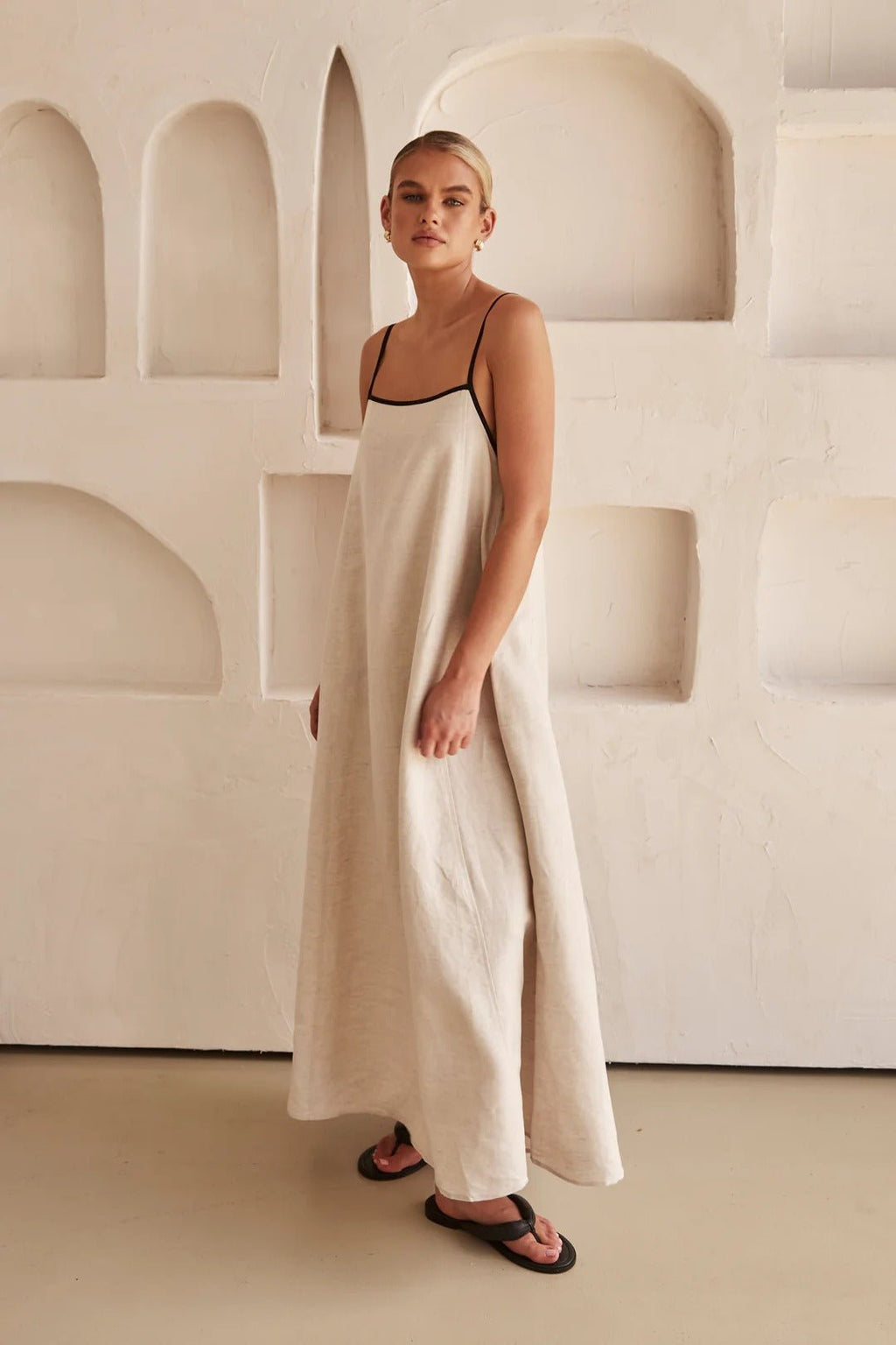 Hannah | Robe Maxi en Lin pour Femmes Coupe Trapèze Bretelles Réglables