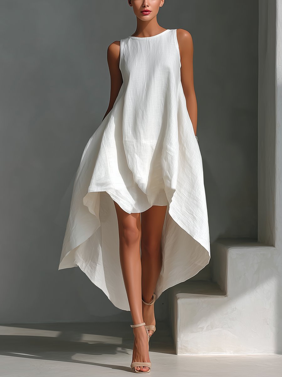 Charlotte | Robe d'été en lin pour femmes, ourlet asymétrique, sans manches, midi