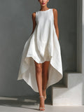 Charlotte | Robe d'été en lin pour femmes, ourlet asymétrique, sans manches, midi