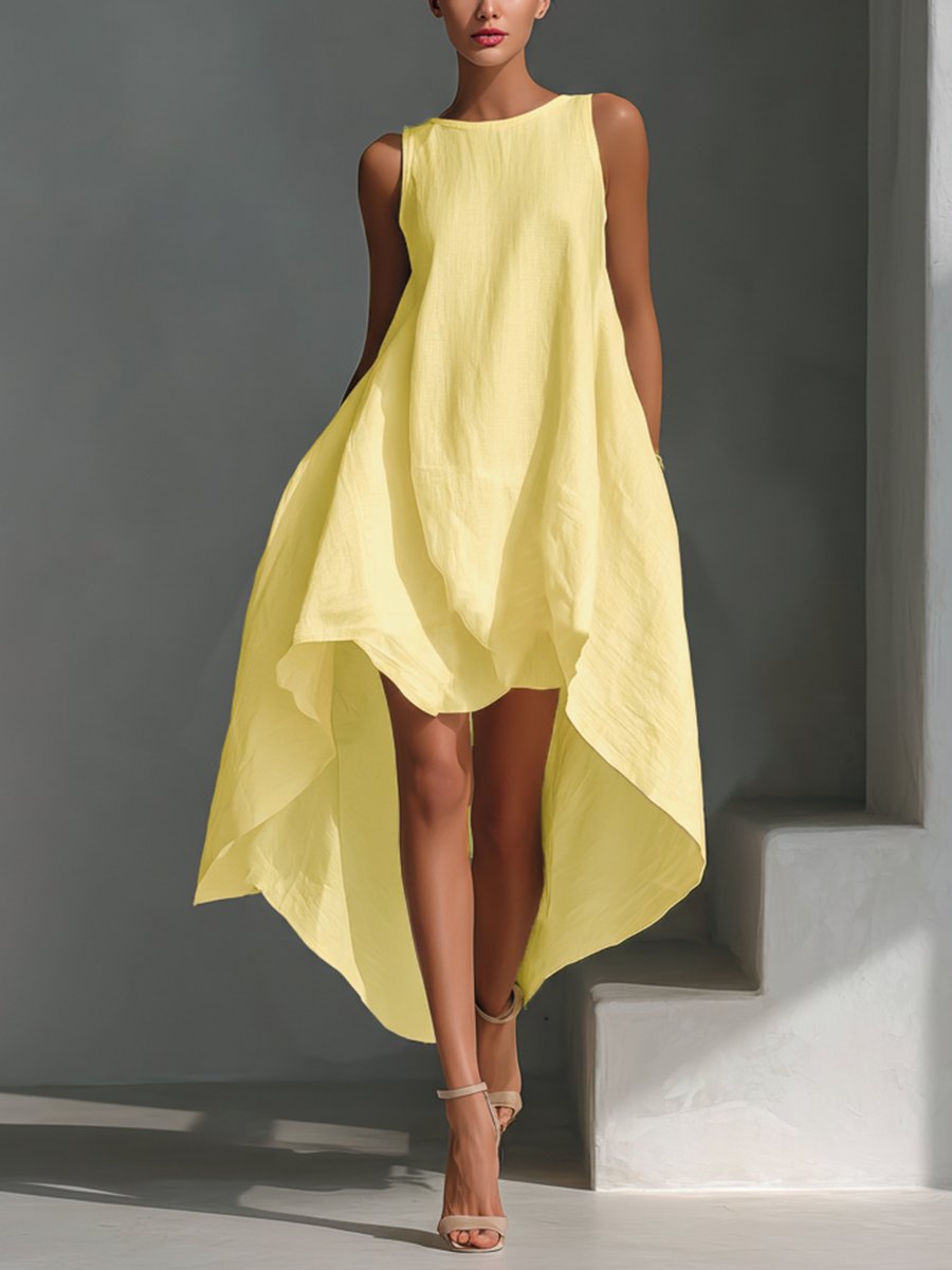 Charlotte | Robe d'été en lin pour femmes, ourlet asymétrique, sans manches, midi