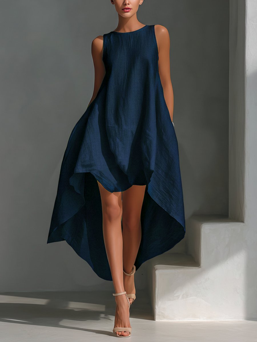 Charlotte | Robe d'été en lin pour femmes, ourlet asymétrique, sans manches, midi
