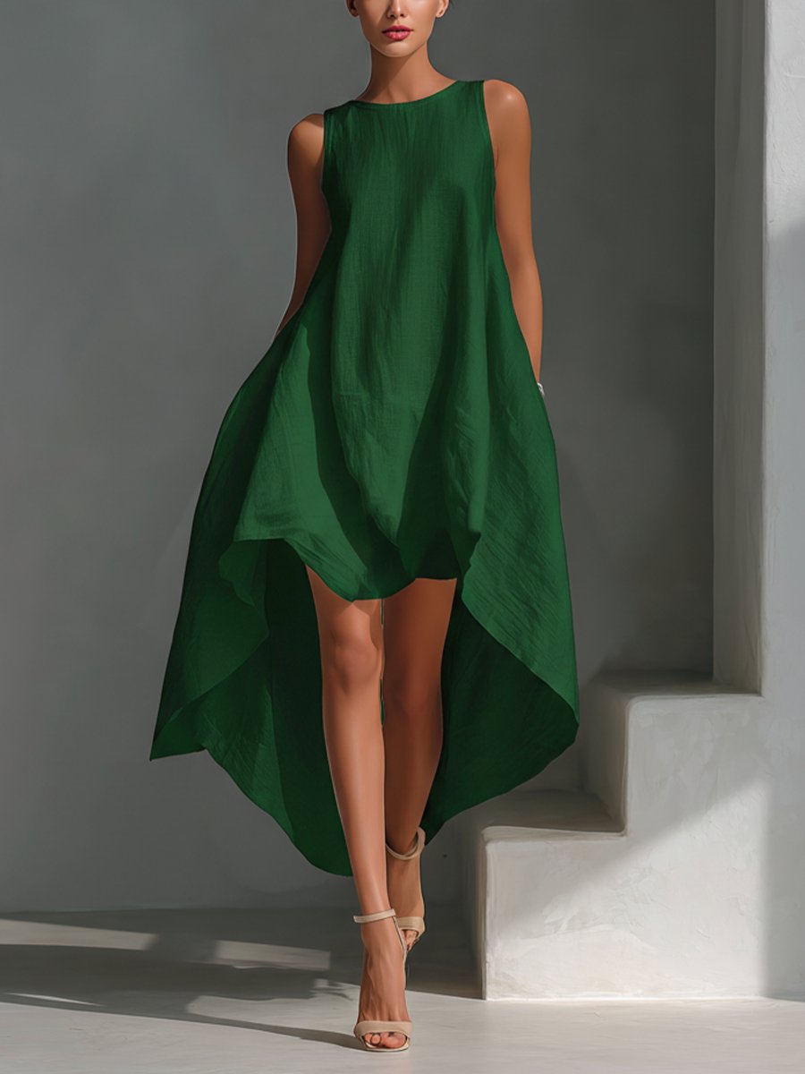 Charlotte | Robe d'été en lin pour femmes, ourlet asymétrique, sans manches, midi