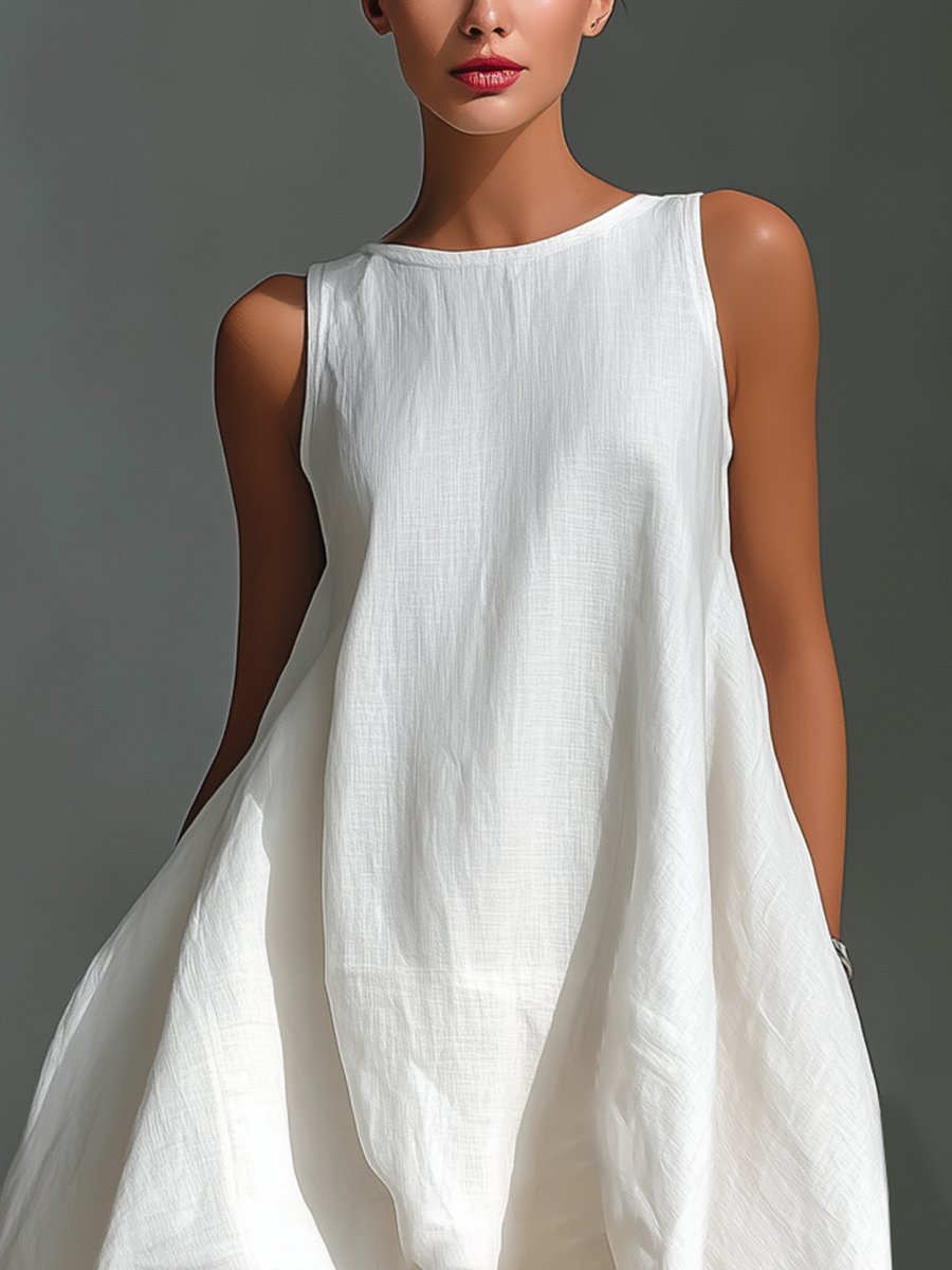 Charlotte | Robe d'été en lin pour femmes, ourlet asymétrique, sans manches, midi