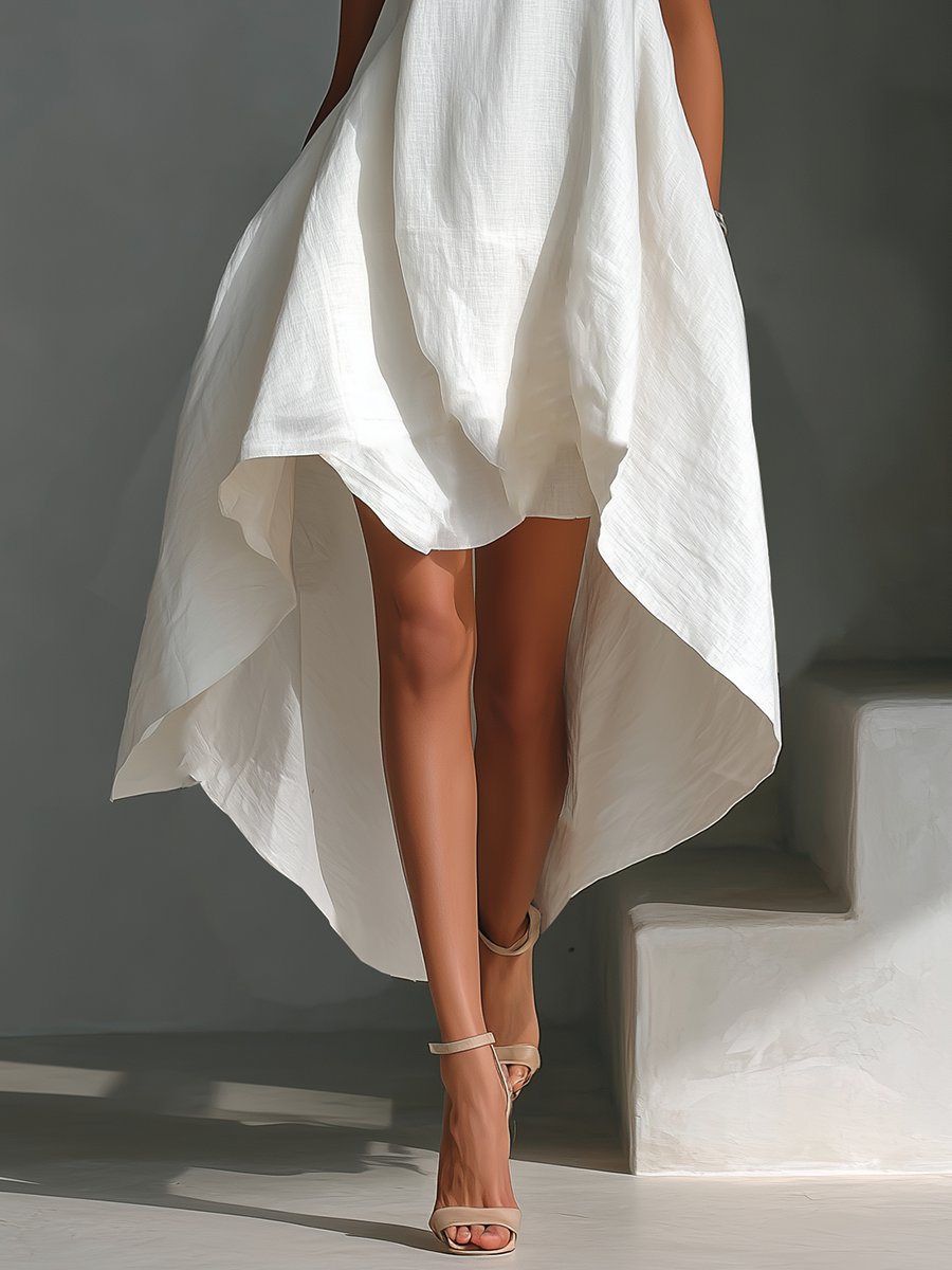 Charlotte | Robe d'été en lin pour femmes, ourlet asymétrique, sans manches, midi