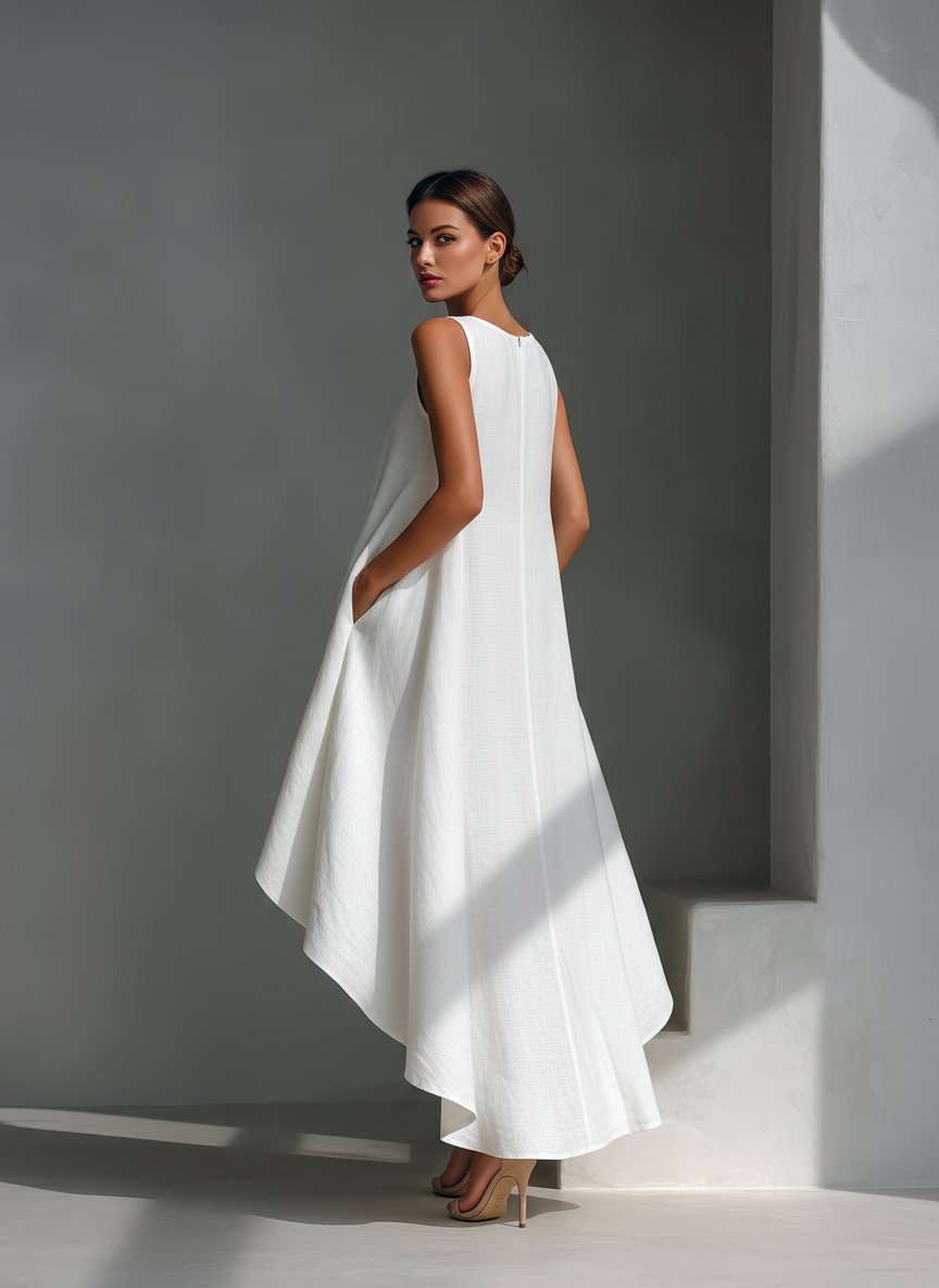 Charlotte | Robe d'été en lin pour femmes, ourlet asymétrique, sans manches, midi