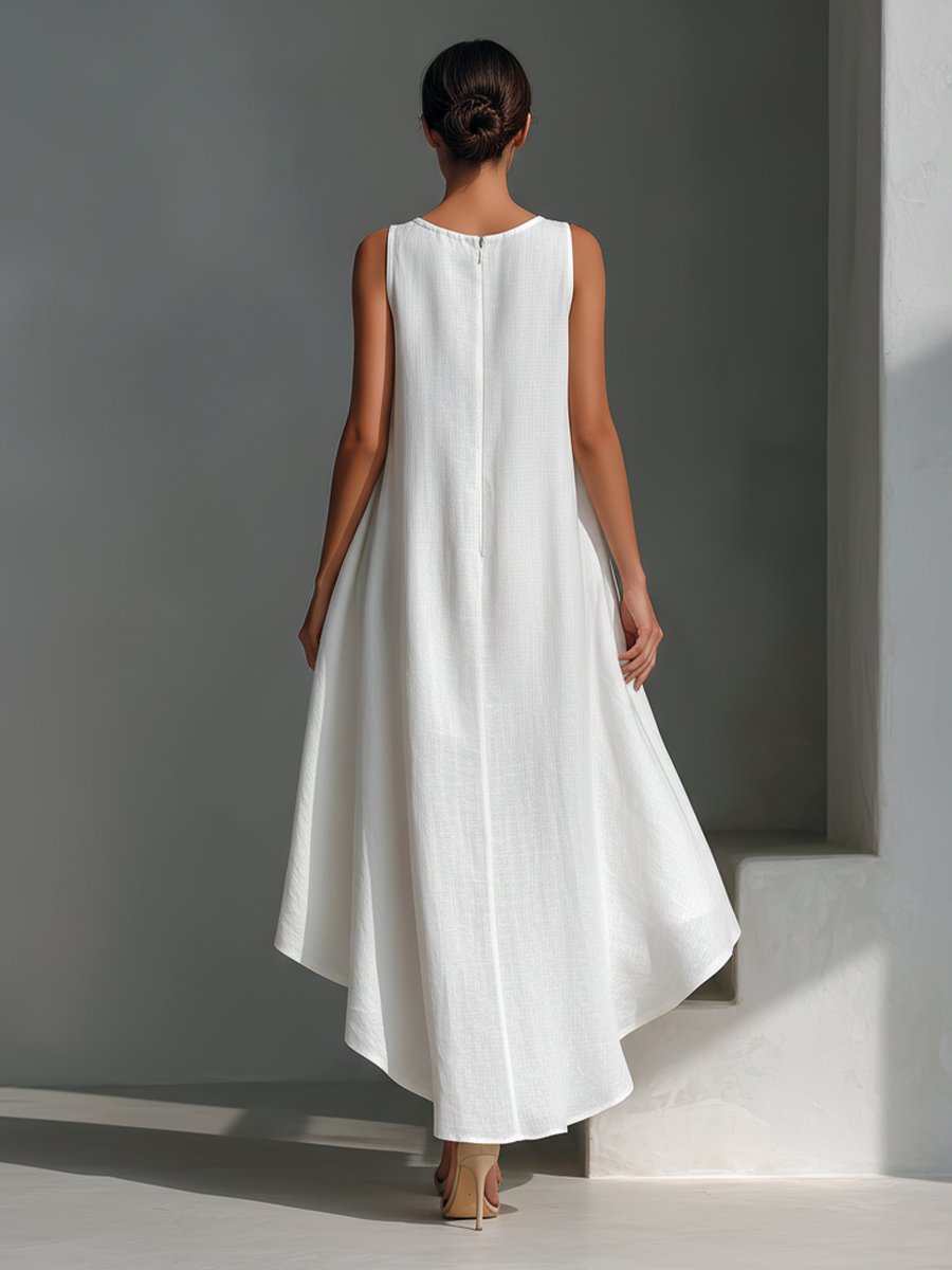 Charlotte | Robe d'été en lin pour femmes, ourlet asymétrique, sans manches, midi