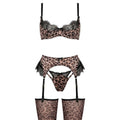 Luisa | Ensemble de soutien-gorge en dentelle à motif léopard pour femmes avec porte-jarretelles