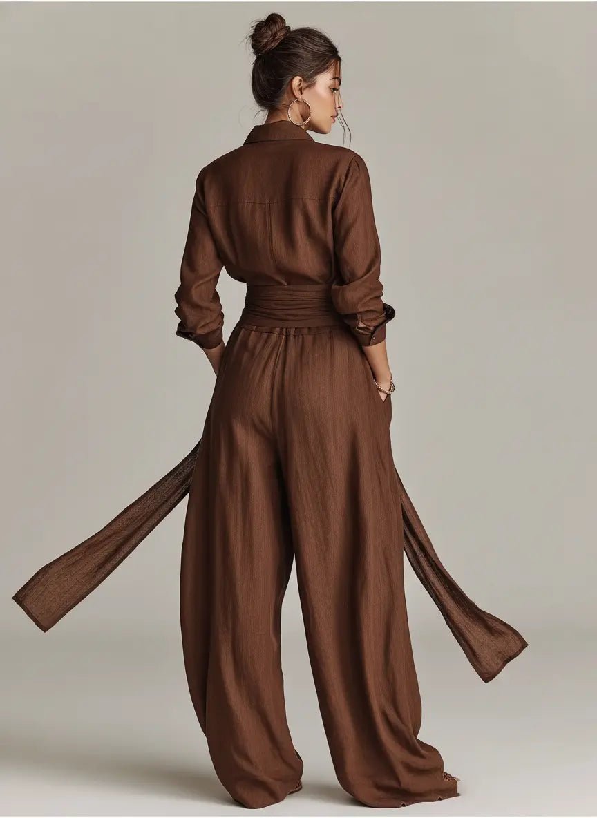 Annika | Combinaison à col chemise en lin pour femmes, manches longues et ceinture