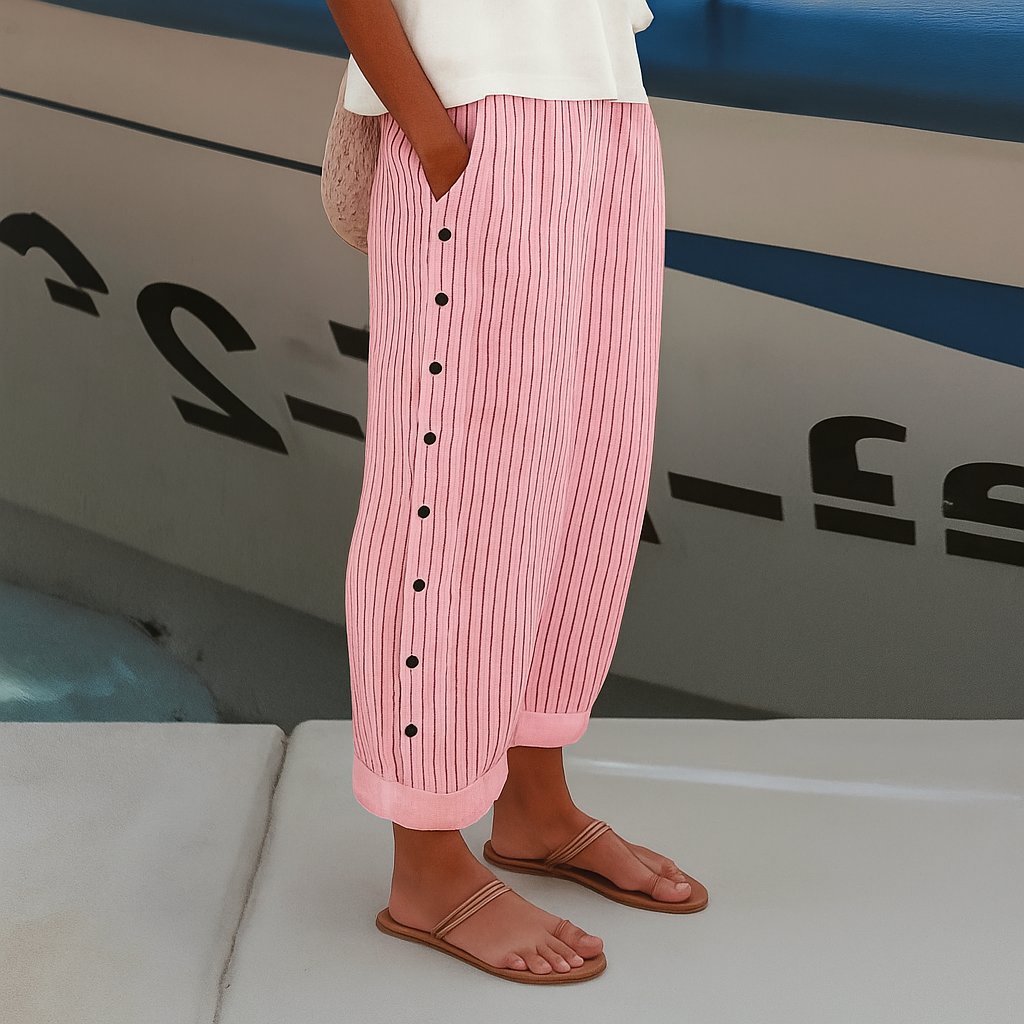 Hannah | Pantalon Relaxed-Fit Rayé en Lin pour Femmes avec Poches Latérales