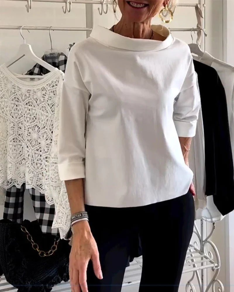 Mia | Haut décontracté pour femmes avec col en cascade et manches trois-quarts