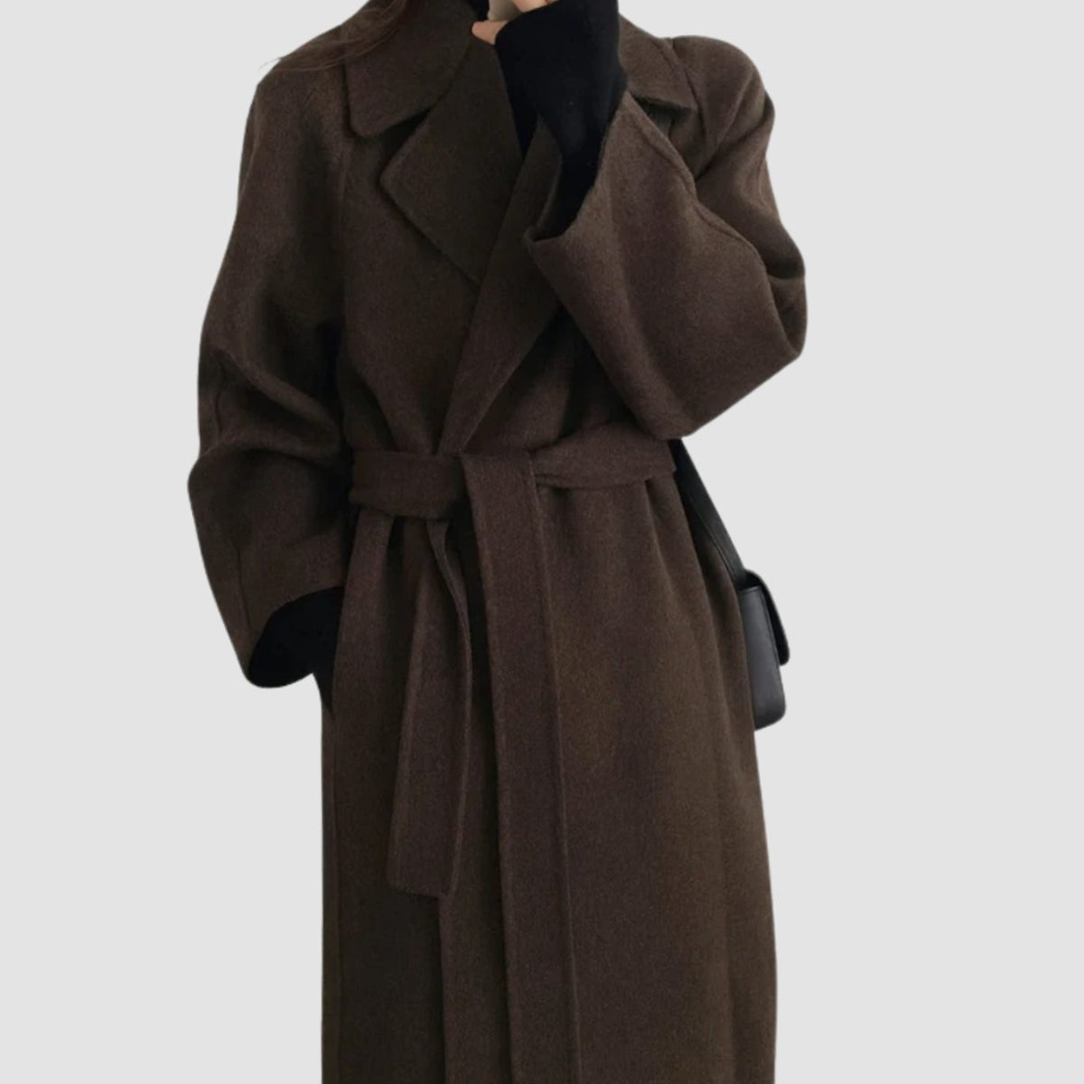 Mia | Manteau femme en mélange de laine, manteau d'hiver cintré avec ceinture à nouer