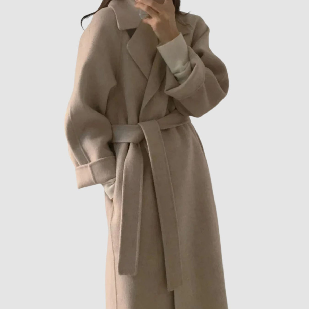 Mia | Manteau femme en mélange de laine, manteau d'hiver cintré avec ceinture à nouer