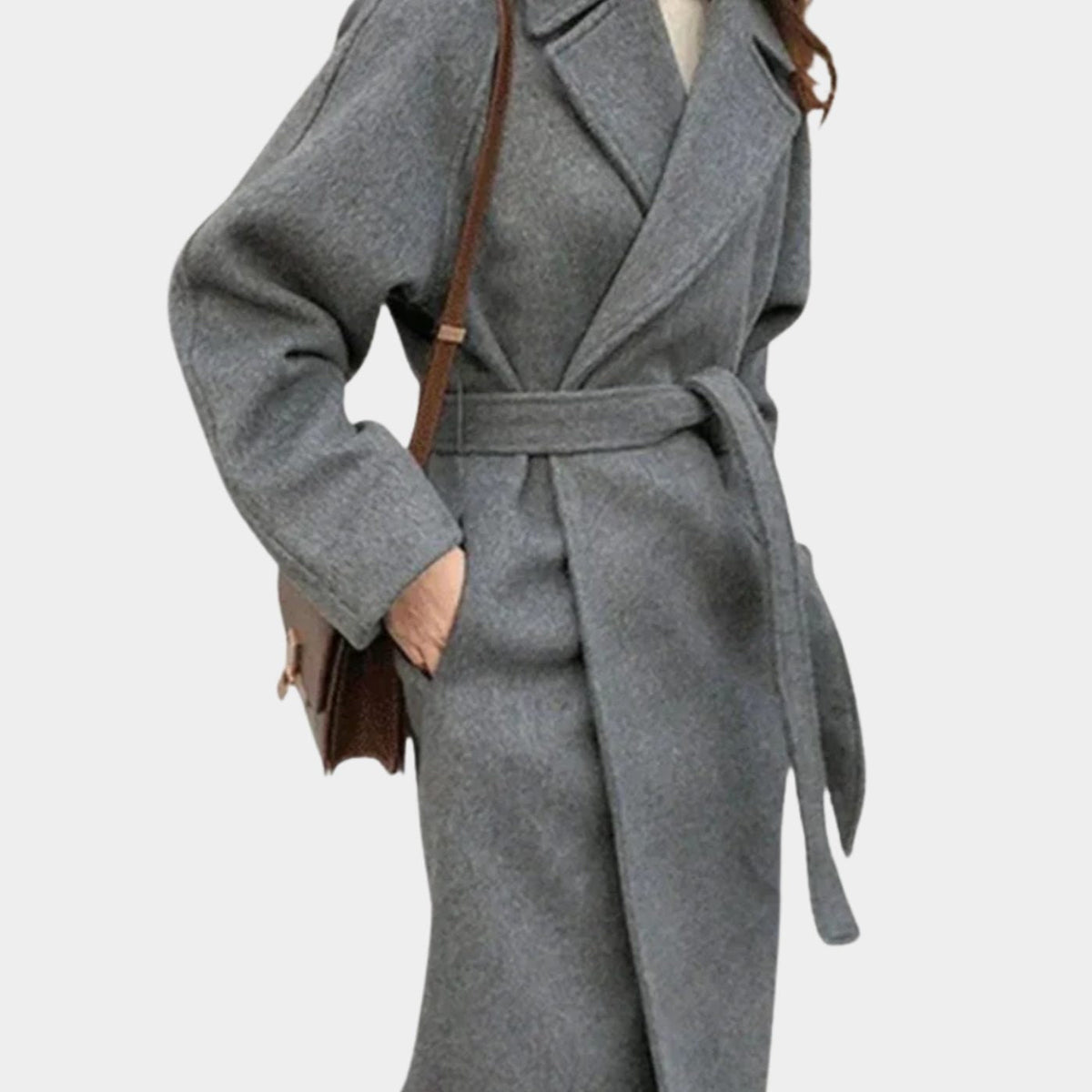 Mia | Manteau femme en mélange de laine, manteau d'hiver cintré avec ceinture à nouer