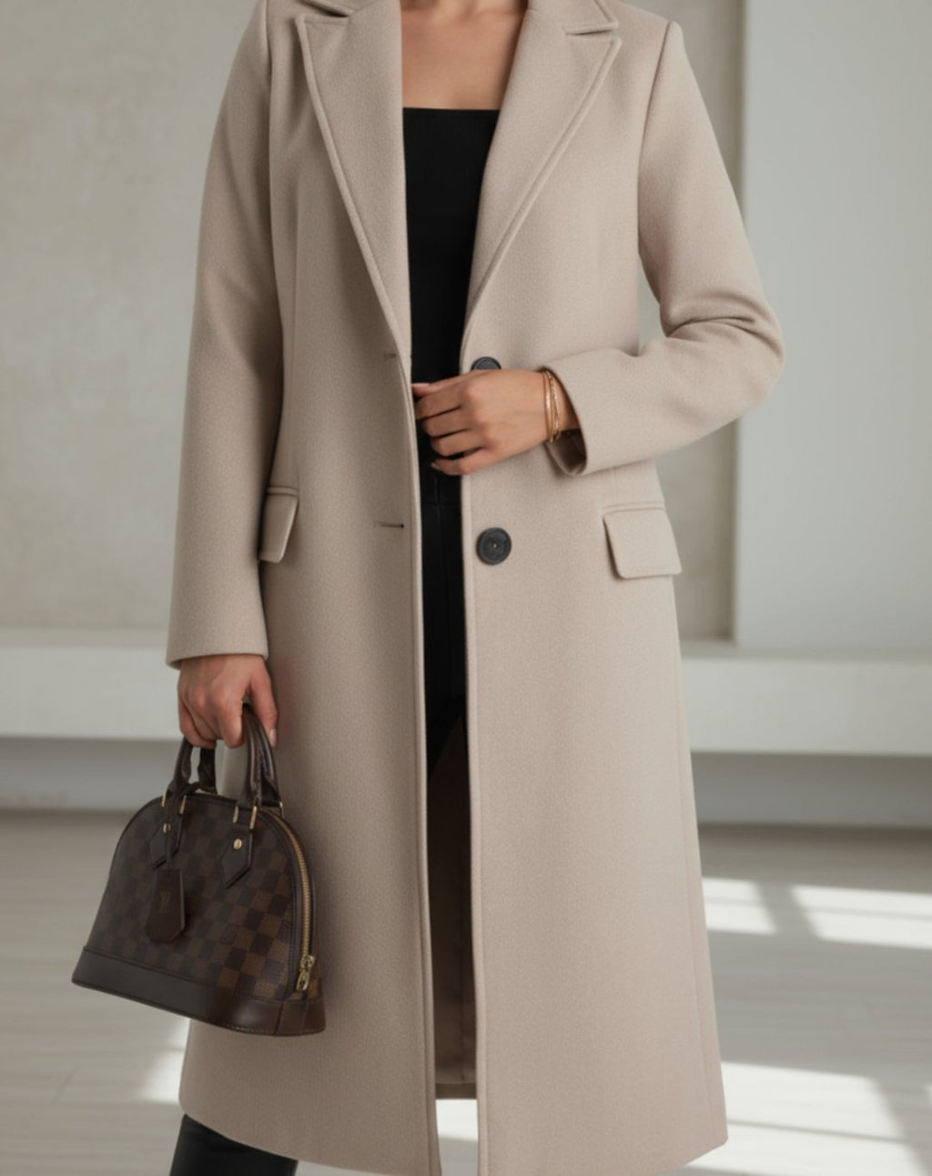 Katharina | Manteau Femme Élégant Classique Long Manteau en Laine avec Boutons