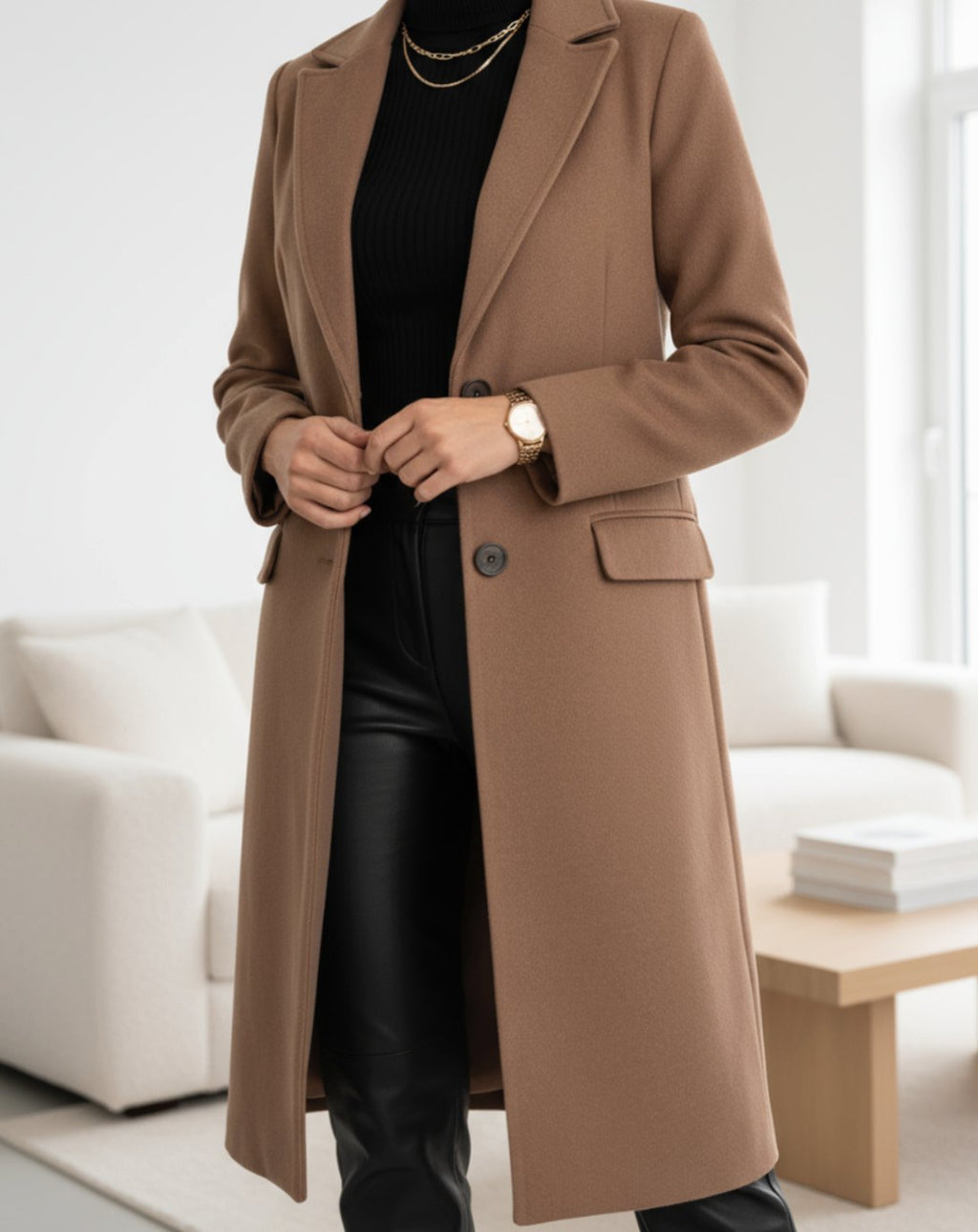 Katharina | Manteau Femme Élégant Classique Long Manteau en Laine avec Boutons