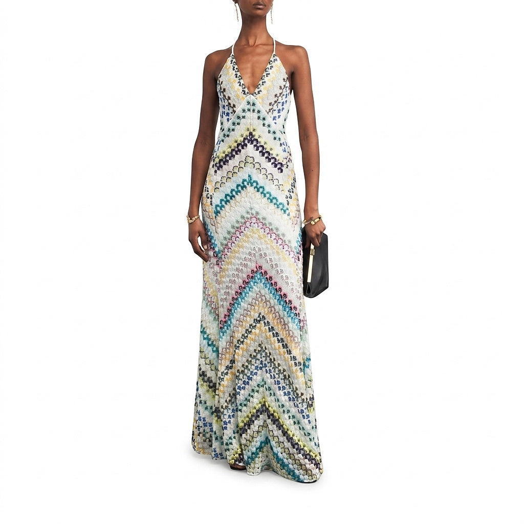 Robe maxi femme en tricot Chevron