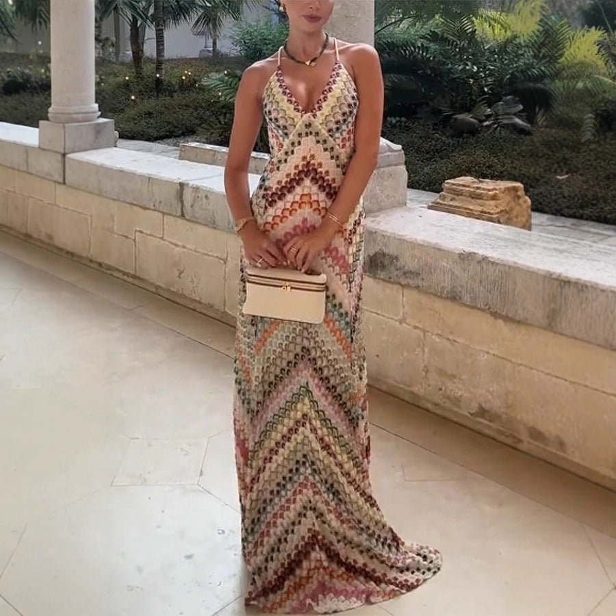 Robe maxi femme en tricot Chevron