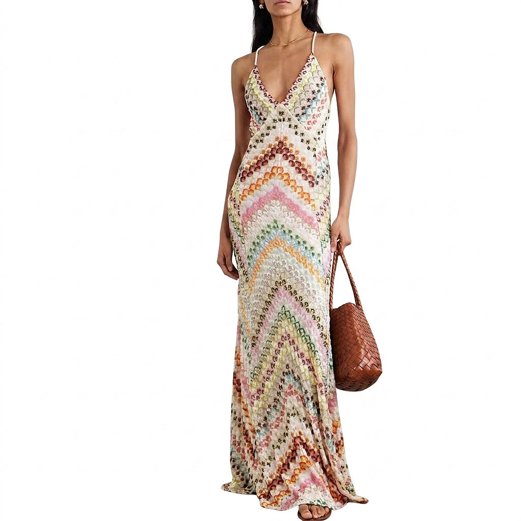 Robe maxi femme en tricot Chevron