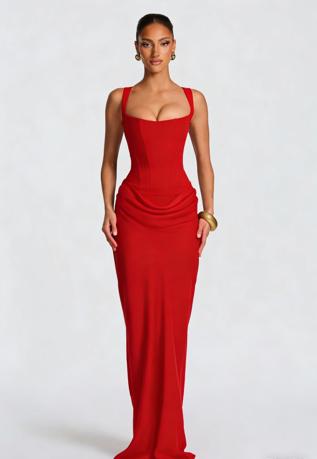 Robe maxi femme avec décolleté carré et sans manches