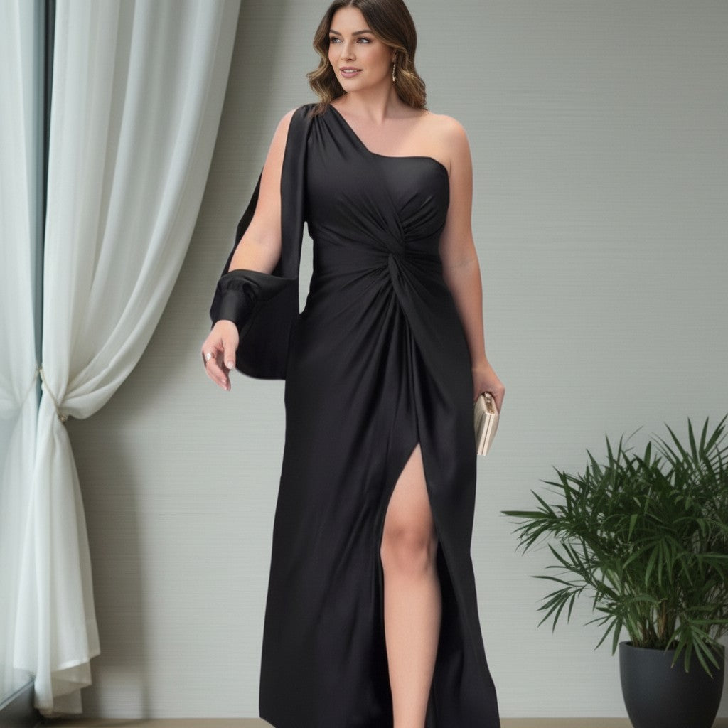 Robe maxi femme avec décolleté asymétrique et détail noué
