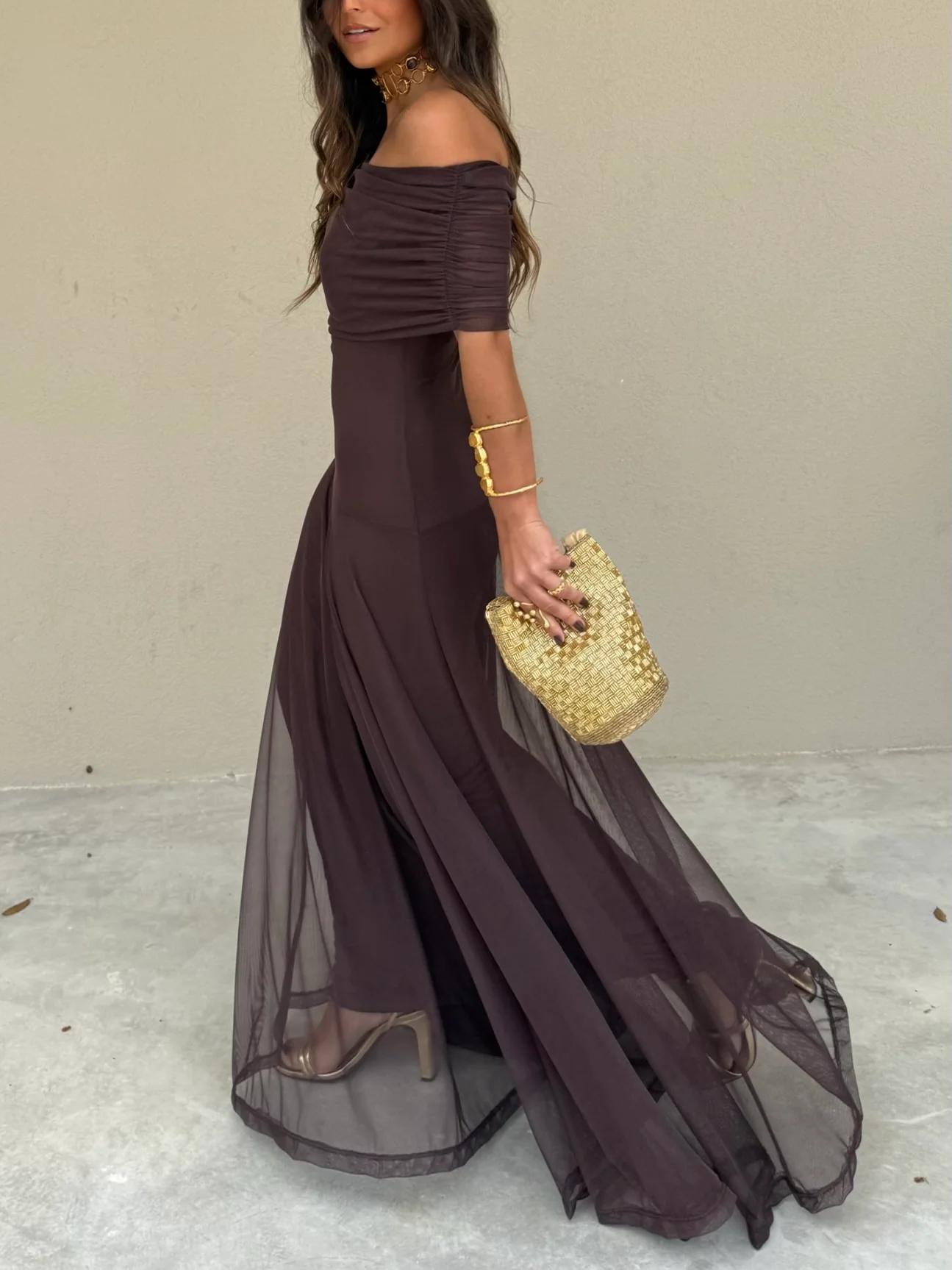 Robe maxi femme avec superposition en mesh sans manches