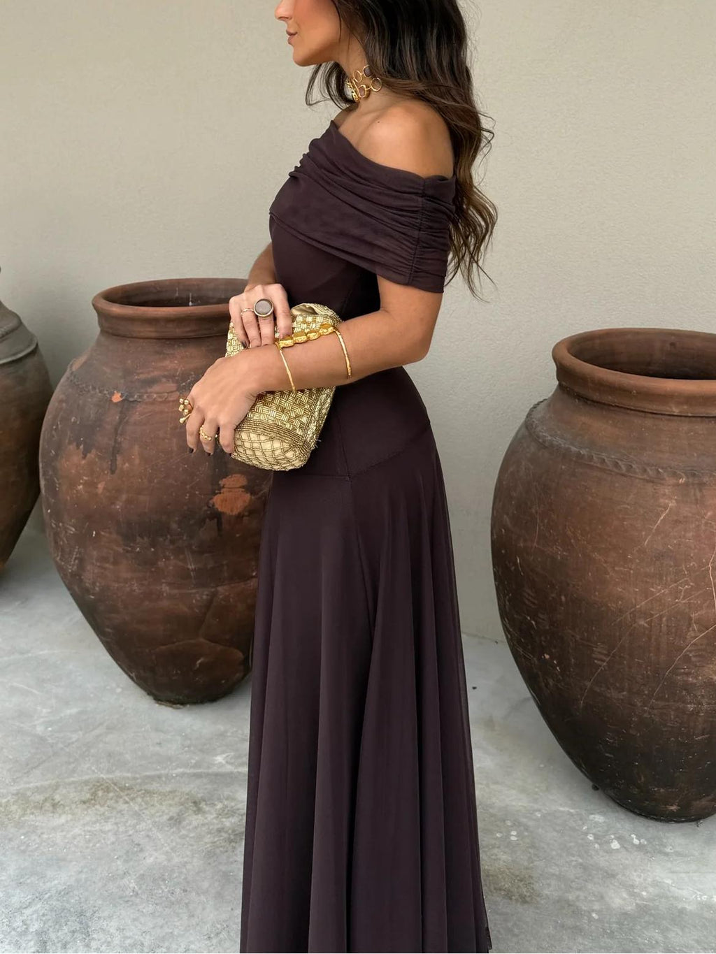Robe maxi femme avec superposition en mesh sans manches