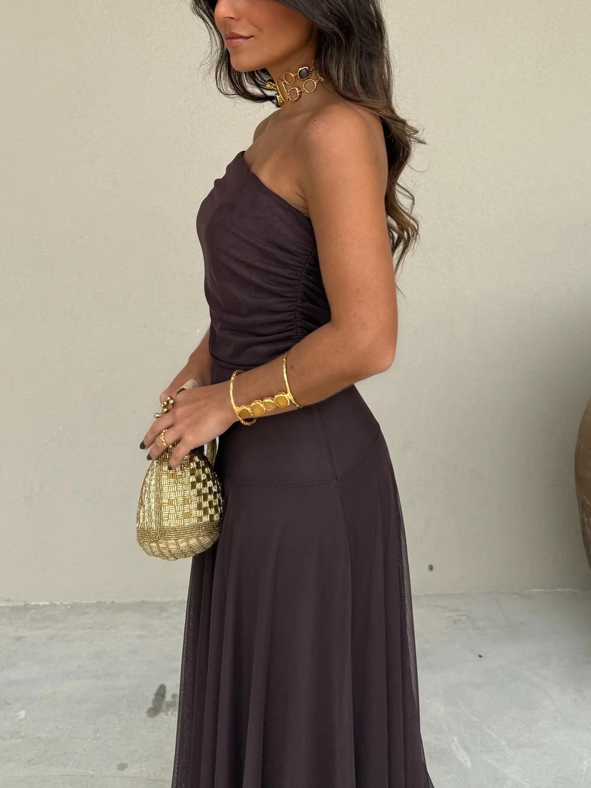 Robe maxi femme avec superposition en mesh sans manches
