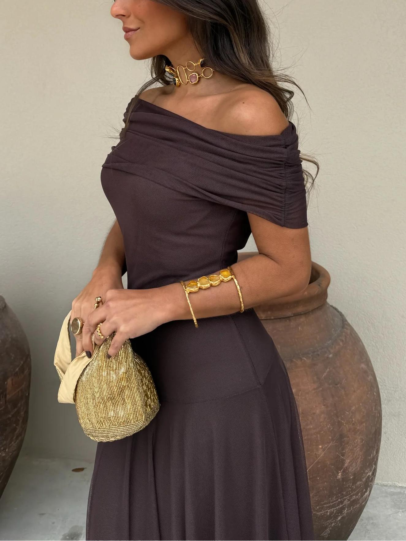 Robe maxi femme avec superposition en mesh sans manches