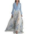 Robe maxi femme avec décolleté en V et manches longues