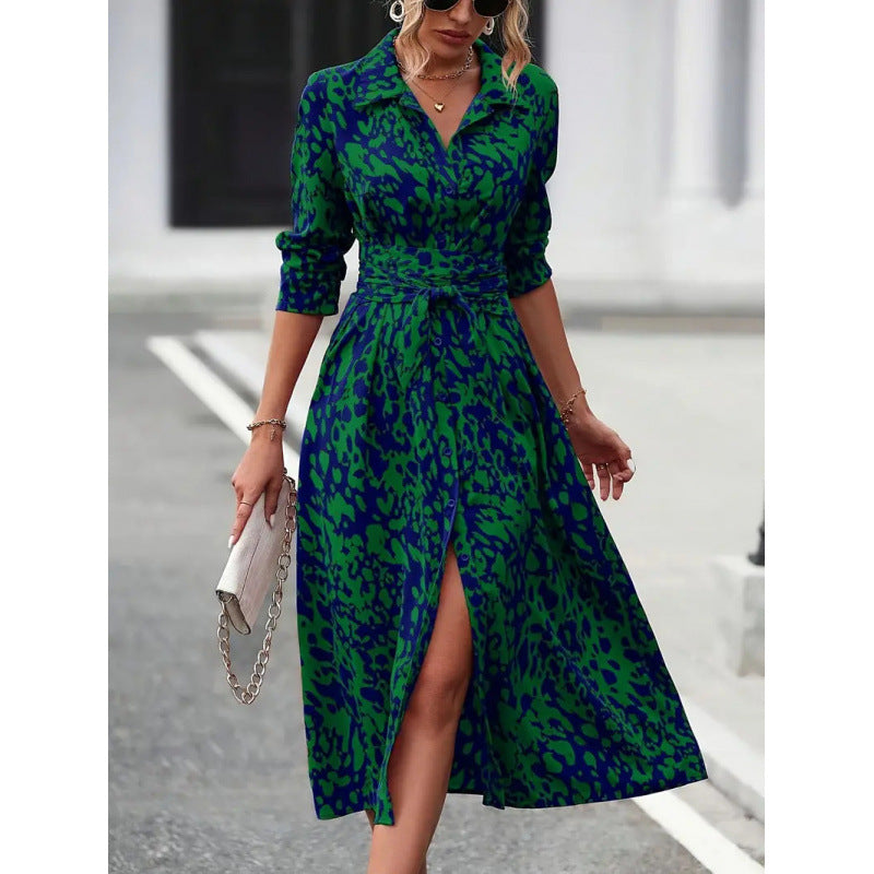 Robe chemise midi pour femmes avec ceinture à la taille