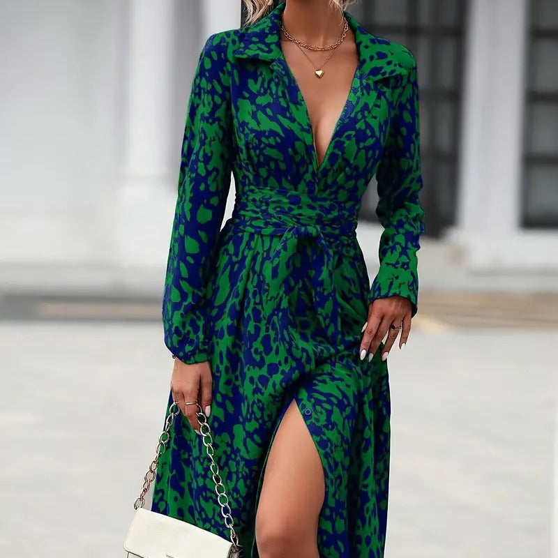 Robe chemise midi pour femmes avec ceinture à la taille