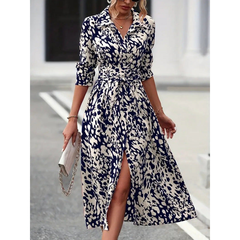 Robe chemise midi pour femmes avec ceinture à la taille