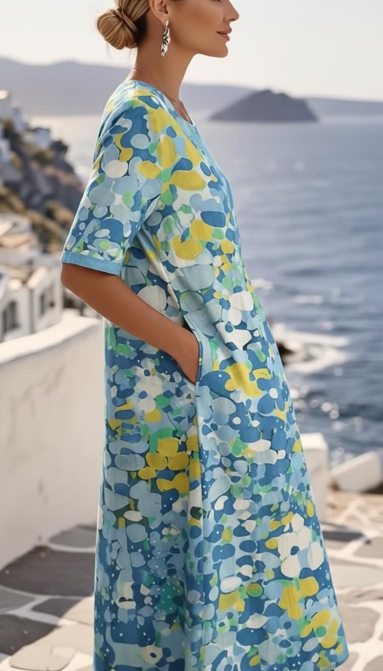 Robe midi femme avec imprimé abstrait et manches courtes