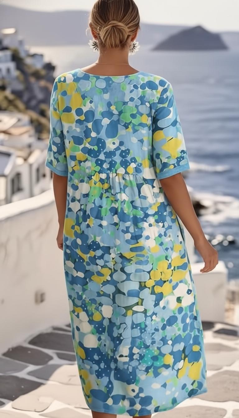 Robe midi femme avec imprimé abstrait et manches courtes